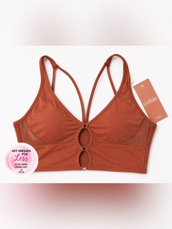 Colsie Other - Colsie Bralette Small Rust Brown Longline Mesh Cutout Lounge Bra Soft Stretch